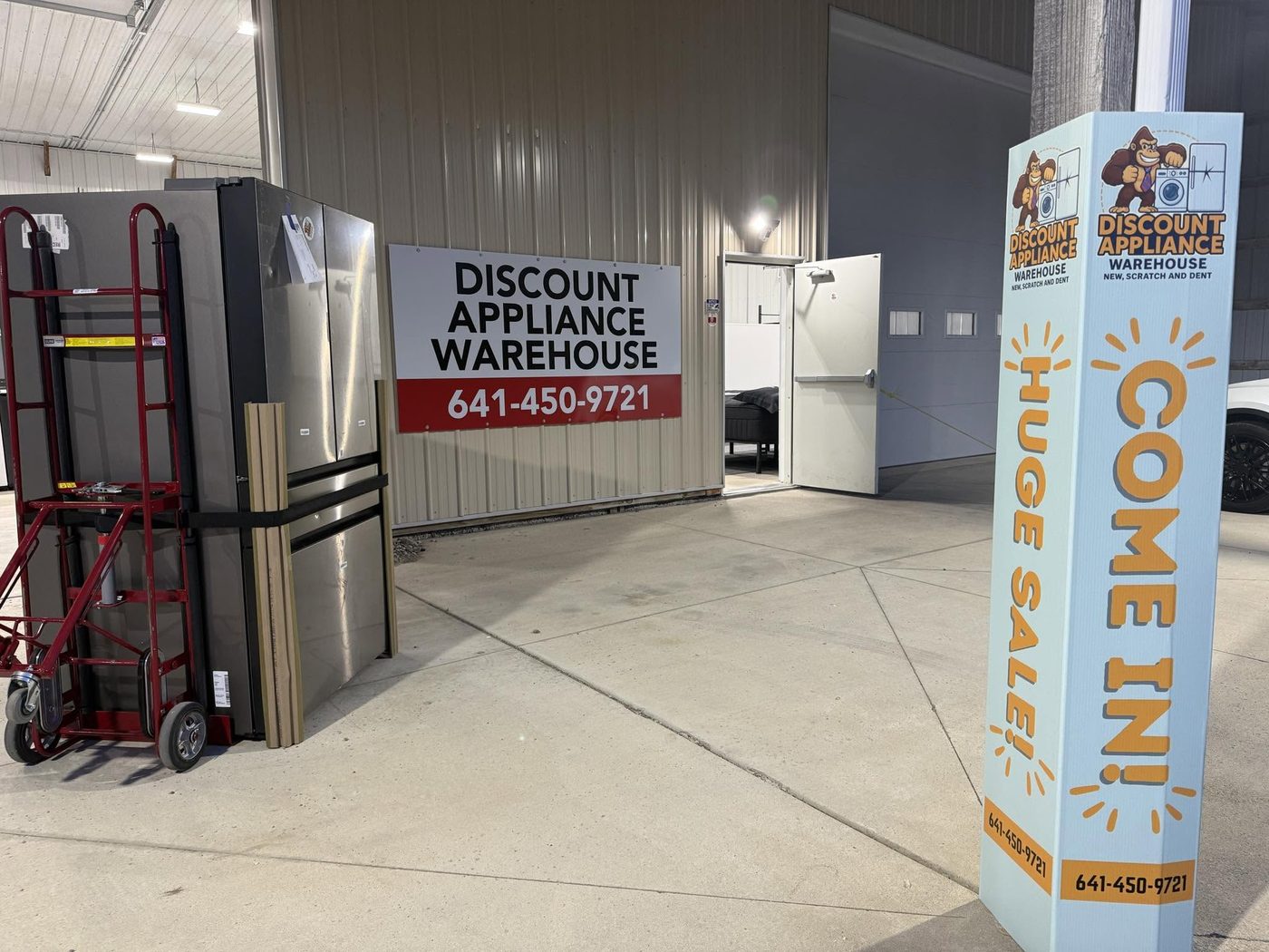 Rows of new scratch and dent appliances on the showroom floor at Discount Appliance Warehouse